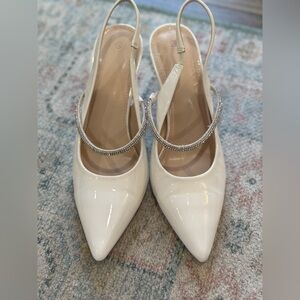 Nasty Gal White Slingback Heels with Silver Accents